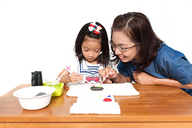 istock Mother teach daughter to painting 490877112