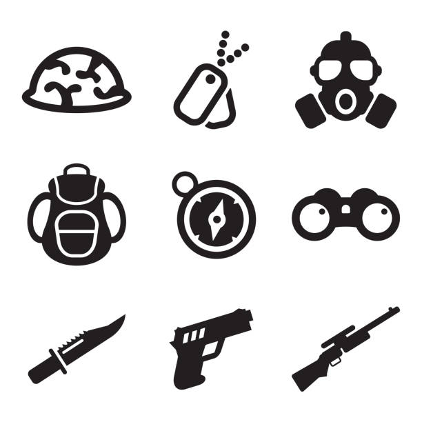 ikony commandos - silhouette work tool equipment penknife stock illustrations