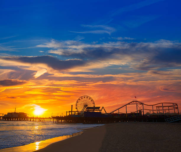 istock Santa Monica California sunset on Pier Ferrys wheel 490879215