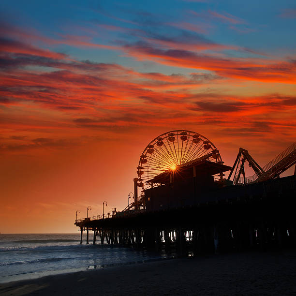 istock Santa Monica California sunset on Pier Ferrys wheel 490879243