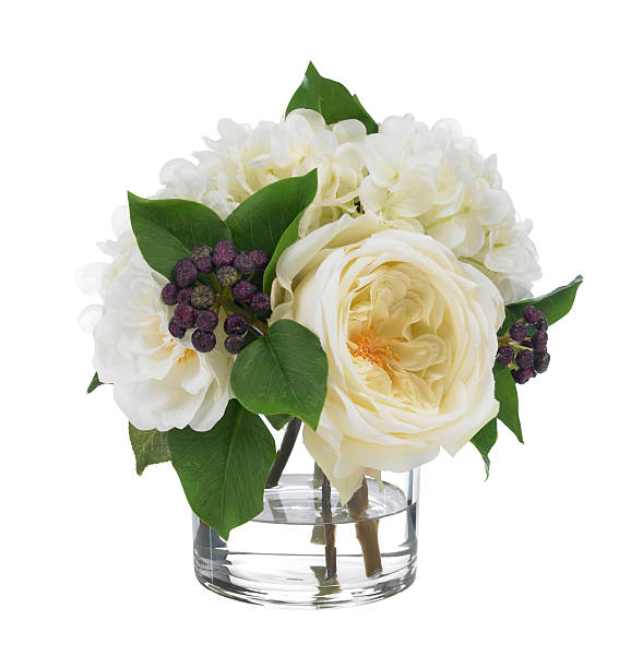 istock Cream hydrangea and Rose bouquet on white background 490879987