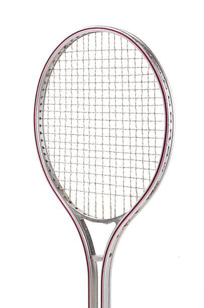 istock Old tennis racket isolated on white. 490880567