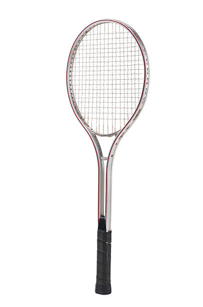 istock Old tennis racket isolated on white. 490880573