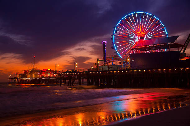istock Santa Monica California sunset on Pier Ferrys wheel 490881533