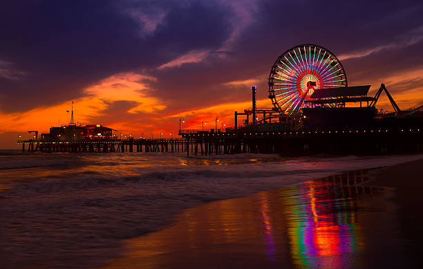 istock Santa Monica California sunset on Pier Ferrys wheel 490881603