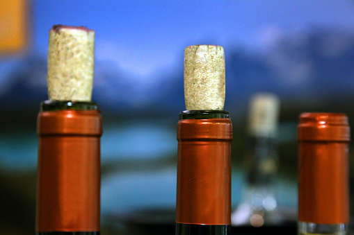 Chilean wine. Wine bottles with corks.