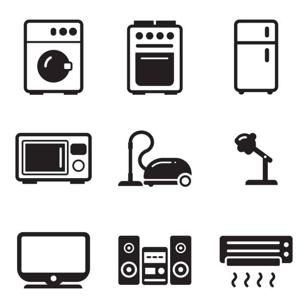 illustrations, cliparts, dessins animés et icônes de icônes appareils ménagers - four objects audio