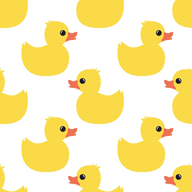 illustrations, cliparts, dessins animés et icônes de joli motif sans couture avec canard en caoutchouc jaune sur fond blanc - illustration an vector art