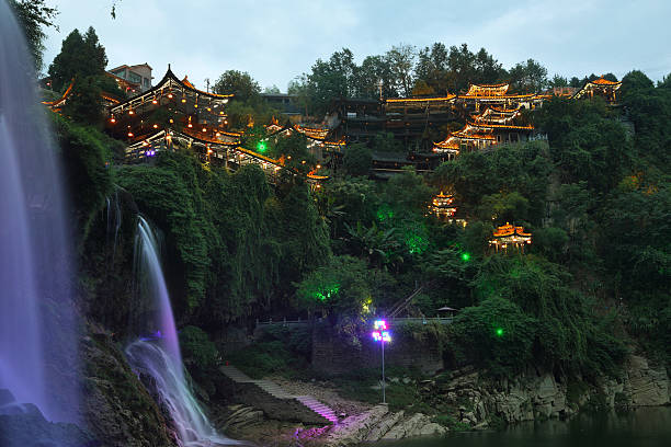 istock Furong (Hibiscus) ancient village at night 490883632