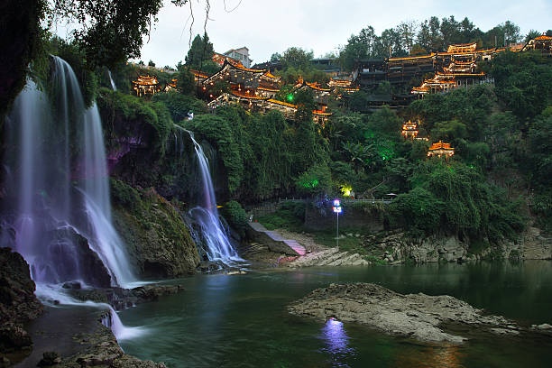 istock Furong (Hibiscus) ancient village at night 490883712