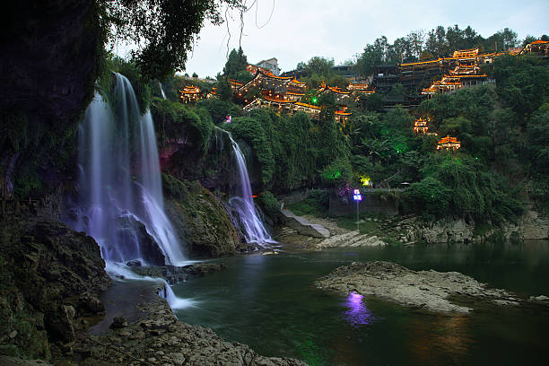 istock Furong (Hibiscus) ancient village at night 490883756