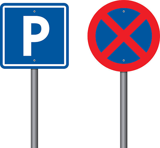 주차 및 주차금지 산에서 불어오는 시원한 바람 - parking sign letter p sign symbol stock illustrations