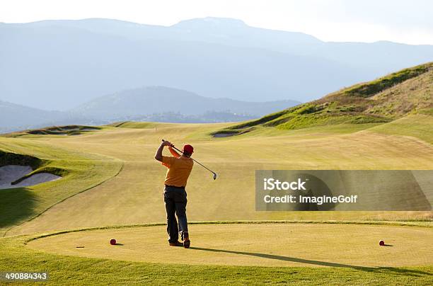 Senior Caucasian Male Golfer On Beautiful Mountain Golf Course Stock Photo - Download Image Now