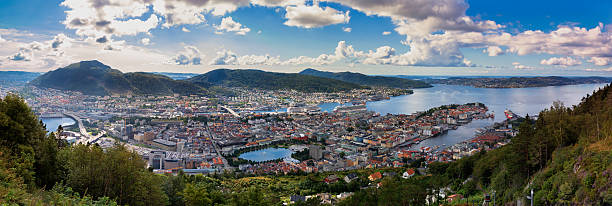 View from Floyen in Bergen Norway Skycap over Bergen Norway fløyen stock pictures, royalty-free photos & images