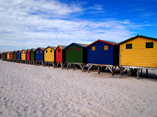 istock Row of wooden brightly colored huts 490886329
