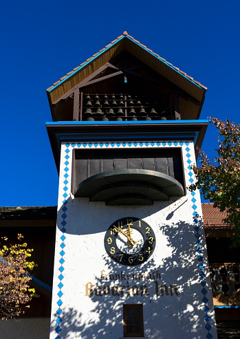 Frankenmuth, Michigan, USA - October 26, 2014: The historic Bavarian Inn hotel and restaurant in Frankenmuth, Michigan. Frankenmuth is a Bavarian themed resort town that caters to visitors from around the world, especially families.
