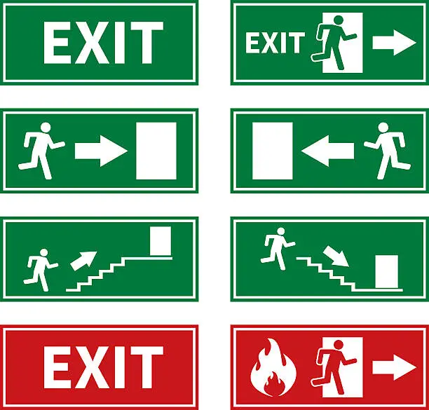 Vector illustration of Emergency Fire Exit Signs