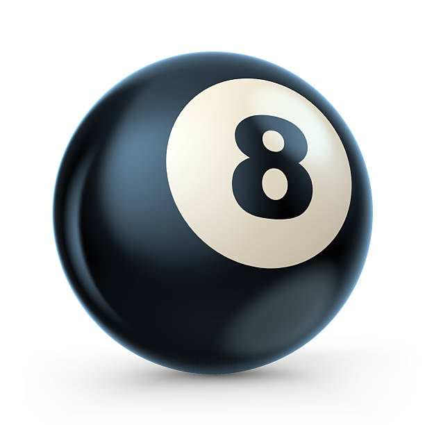 istock Black pool game ball with number 8. 3D illustration 490889632