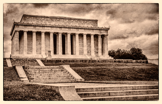 Lincoln Memorial in Washington DC - interpretation of duotone historic postcard.