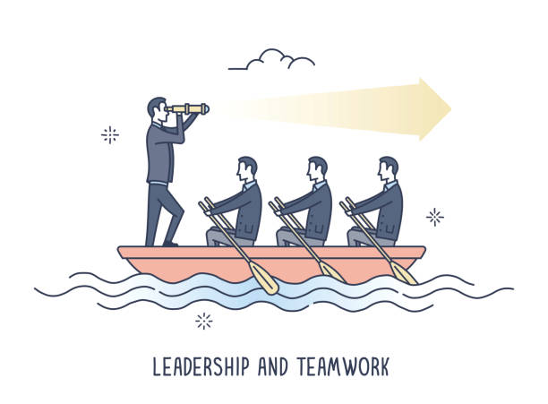 ilustrações de stock, clip art, desenhos animados e ícones de liderança e trabalho de equipa - rowboat nautical vessel men cartoon