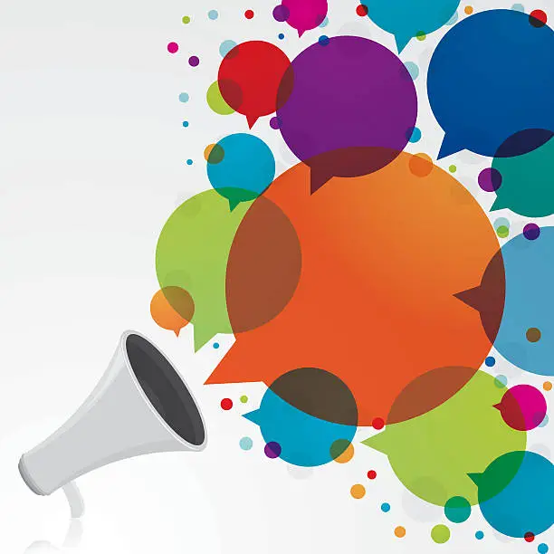 Vector illustration of Megaphone with colourful speech bubbles