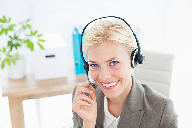istock Businesswoman wearing a work headset 490912622