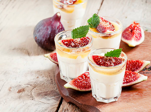 Creamy white yogurt with honey, figs and mint