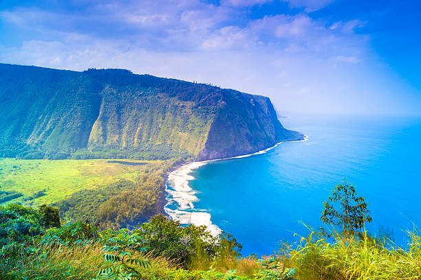 View of the outcrop and ocean Waipio valley lookout on Big Island, Hawaii big island hawaii islands photos stock pictures, royalty-free photos & images