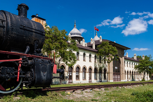 The historic railway station, now university, in Karaagac, near Edirne, Turkey