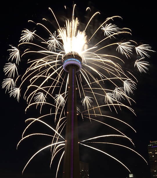 Toronto Skyline with Fireworks stock photo