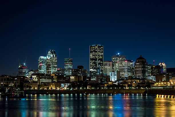 Montreal City Skyscrapers illuminated at Night. Montreal, Quebec, Canada.