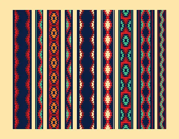 Vector illustration of Colorful red yellow blue aztec ornaments geometric ethnic seamless borders
