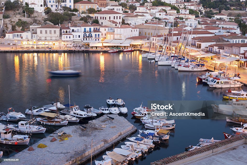 Hydra Island, Greece Hydra Island is an hour and a half from Athens by ferry.  Hydra has no cars or motorised vehicles. Hydra - Greece Stock Photo