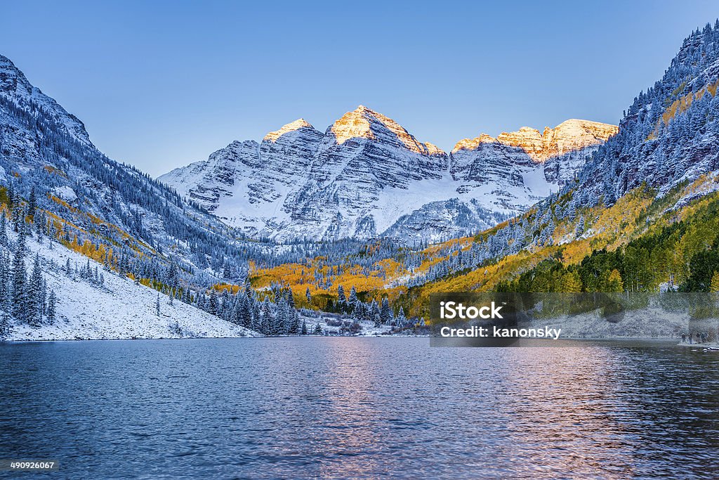 Maroon bells at sunrise, Apen, CO Colorado Stock Photo