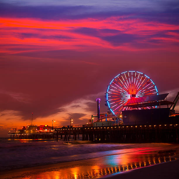 istock Santa Monica California sunset on Pier Ferrys wheel 490929009