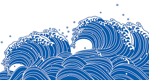 stockillustraties, clipart, cartoons en iconen met blue wave. japanese style - tyfoon