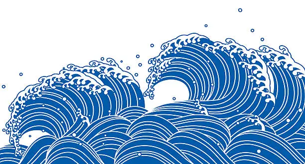 Vector illustration of Blue Wave. Japanese style