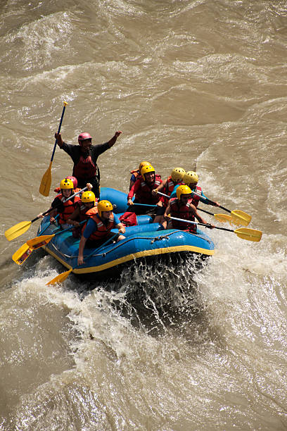 White water rafting in Nepal Malekhu, Nepal - September 26, 2015: White water rafting on the Trishuli river in Malekhu village central Nepal  chitwan national park photos stock pictures, royalty-free photos & images