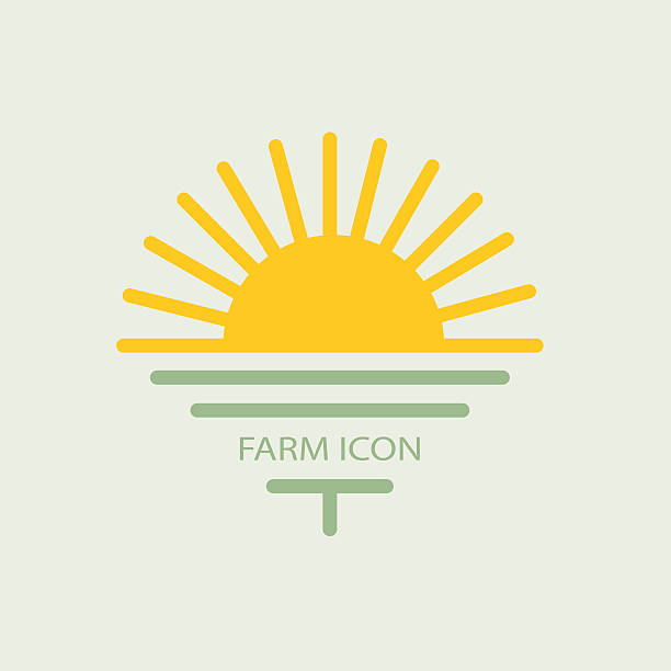 фермерский дом с логотипом, с солнцем и golf. плоский дизайн - sunflower field single flower flower stock illustrations