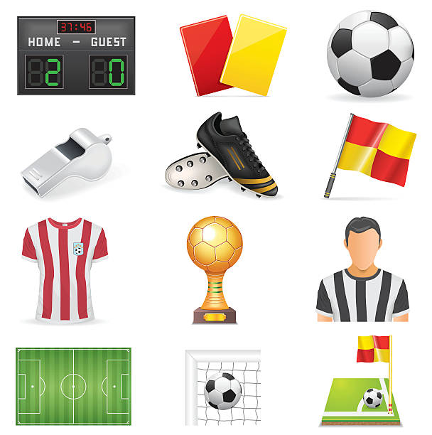 ilustrações, clipart, desenhos animados e ícones de conjunto de ícones de futebol - red white american football stadium soccer stadium