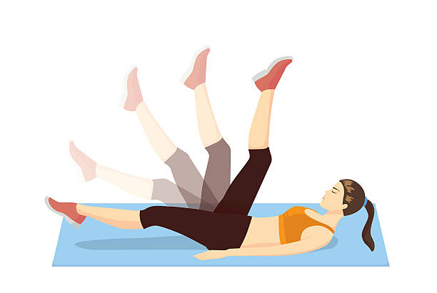 Leg swing exercise Woman get rid cellulite and firming her leg with exercise in lying on exercise mat and swing leg action pics of girls buttocks stock illustrations