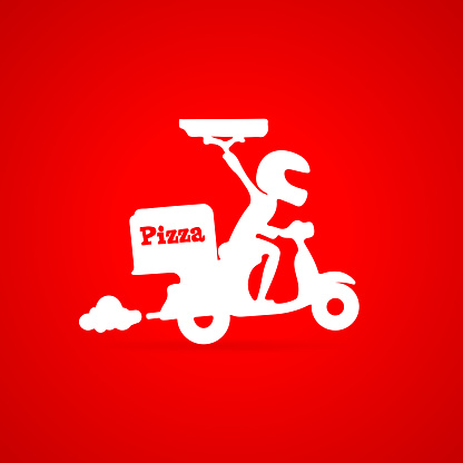 Funny deliver pizza motor bike silhouette in vector format