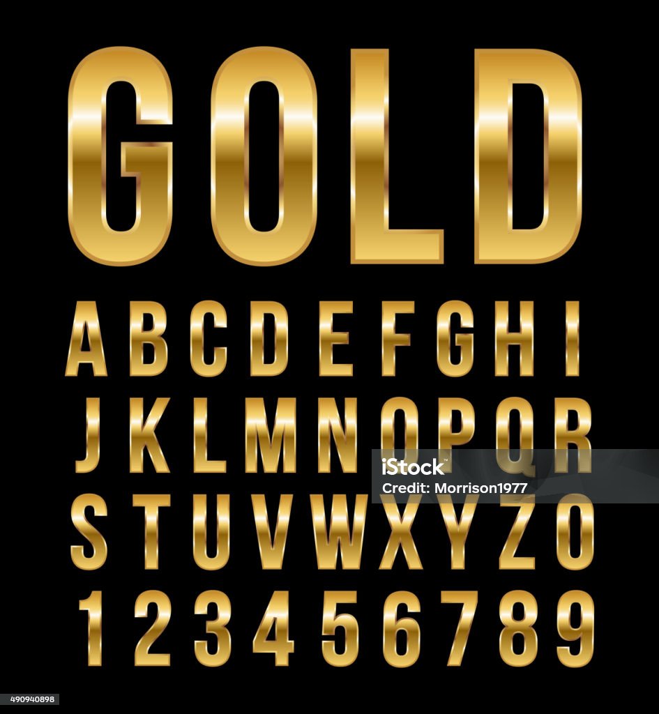 Font Alphabet Number Gold Effect Vector Stock Illustration - Download Image  Now - Gold - Metal, Gold Colored, Text - iStock