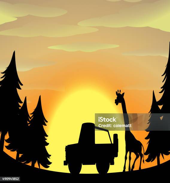 Silhouette Nature Scene Giraffe Jeep Stock Illustration - Download Image  Now - 2015, Animal, Animal Wildlife - iStock