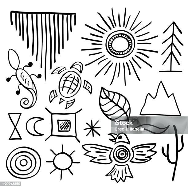 Hand Drawn Doodle Vector Native American Symbols Set Stock Illustration - Download Image Now