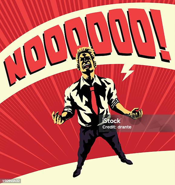 Epic Nooooo Comic Book Style Disappointed Man Screaming No Frustration Stock Illustration - Download Image Now