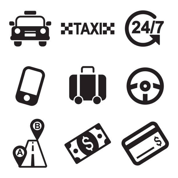 Taxi Icons  This image is a vector illustration and can be scaled to any size without loss of resolution. perpetual motion machine stock illustrations