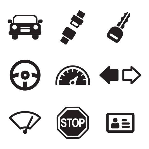 ilustrações de stock, clip art, desenhos animados e ícones de ícones de escola de condução - drive