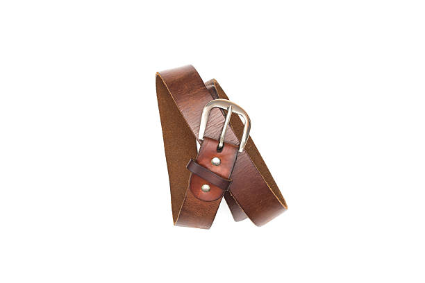 istock Brown leather belt isolated on white background 490965398