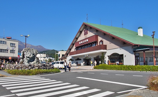 Nikko, Japan - October 25 2014: Tobu-Nikko Station is a railway station on the Tobu Nikko Line in Nikko, Tochigi, Japan. 